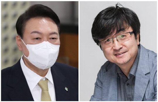 윤석열 대통령(왼쪽)과 김주대 시인. <대통령실통신기자단, 연합뉴스, 김주대 SNS>